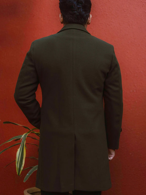 Men Long Coat Solid Weave