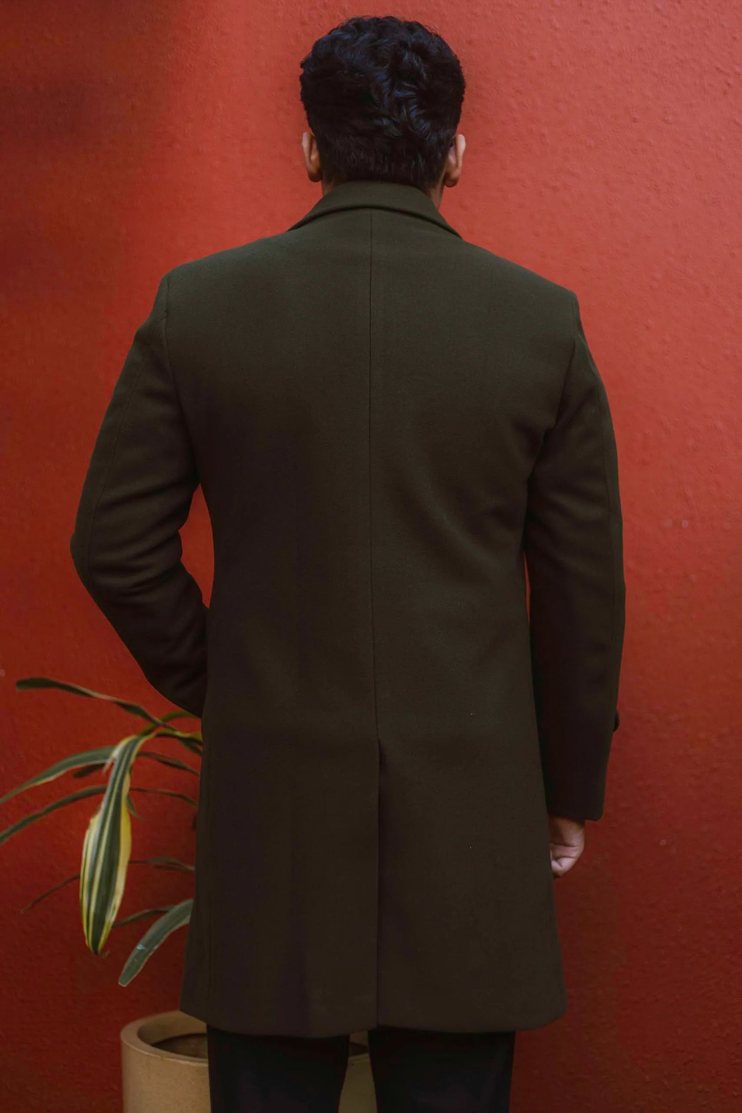 Men Long Coat Solid Weave