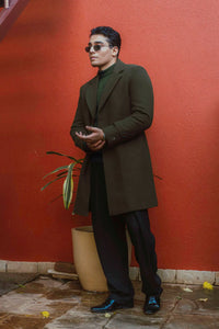 Men Long Coat Solid Weave