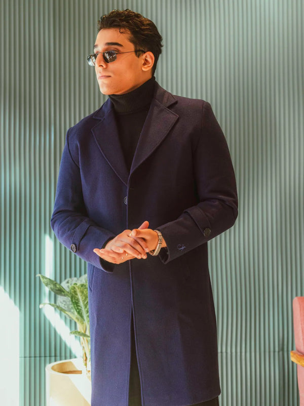 Men Long Coat Solid Weave