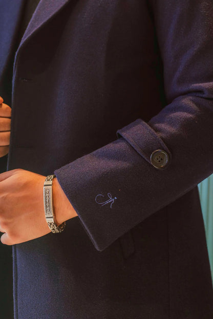 Men Long Coat Solid Weave