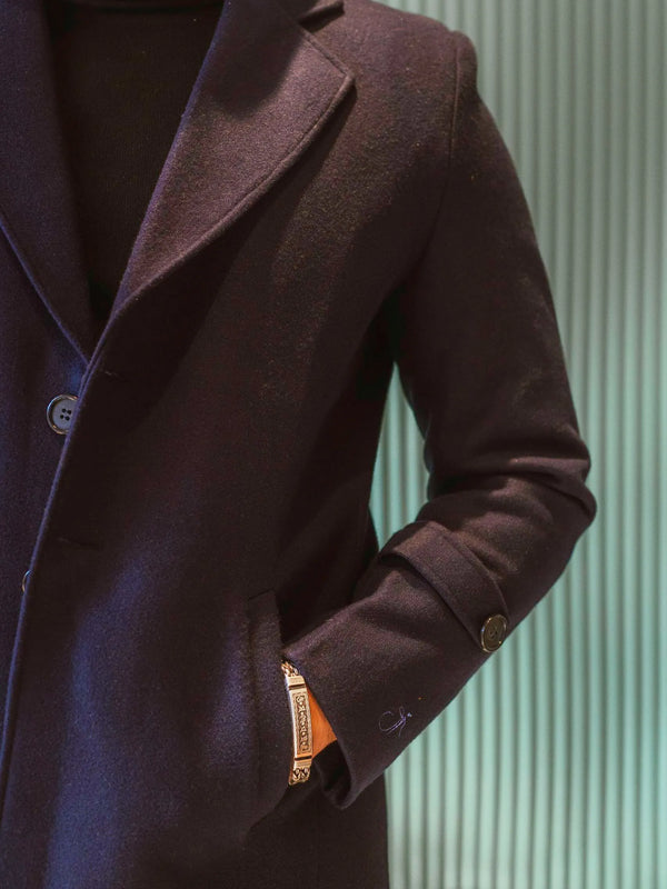Men Long Coat Solid Weave