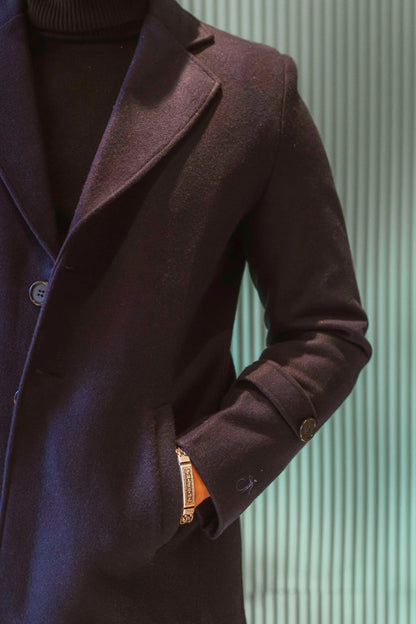 Men Long Coat Solid Weave