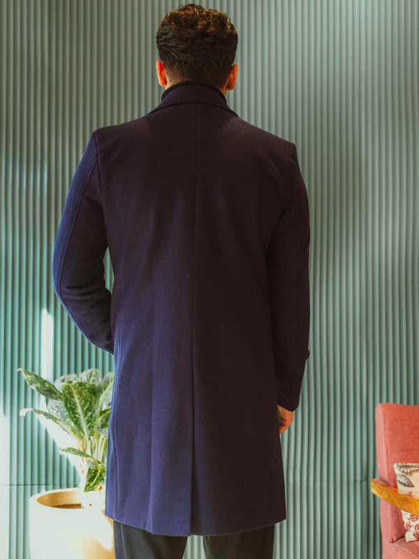 Men Long Coat Solid Weave