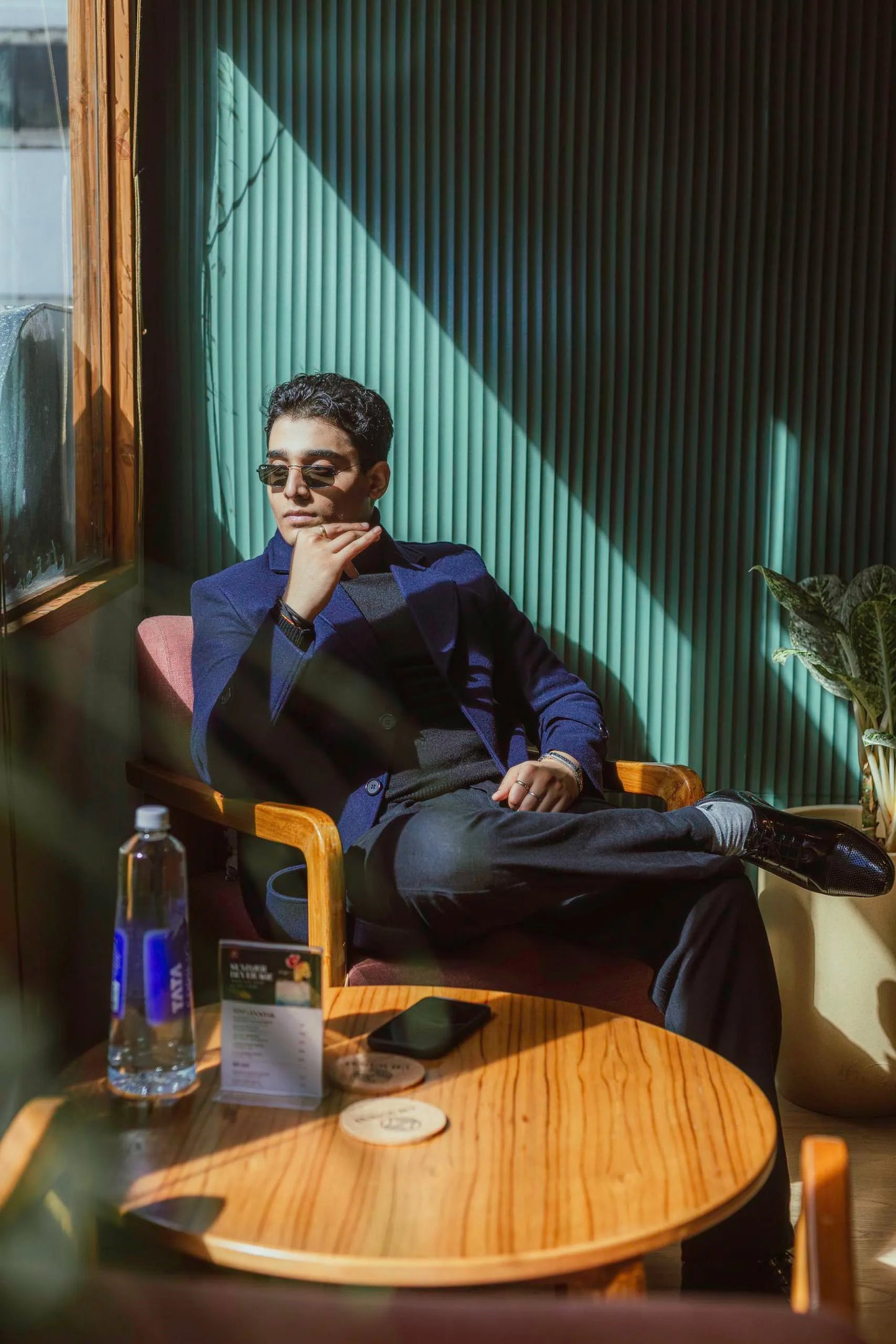 Men Long Coat Solid Weave