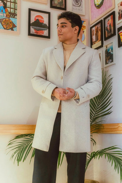 Men Long Coat Solid Weave