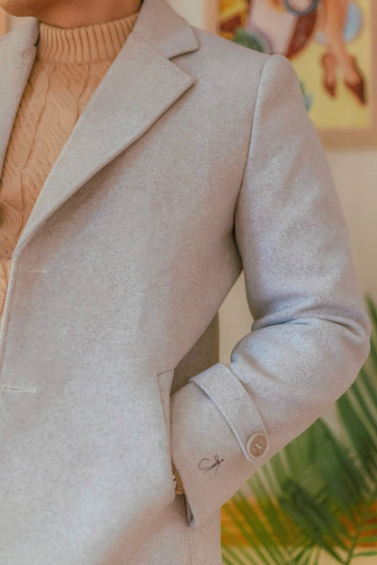 Men Long Coat Solid Weave