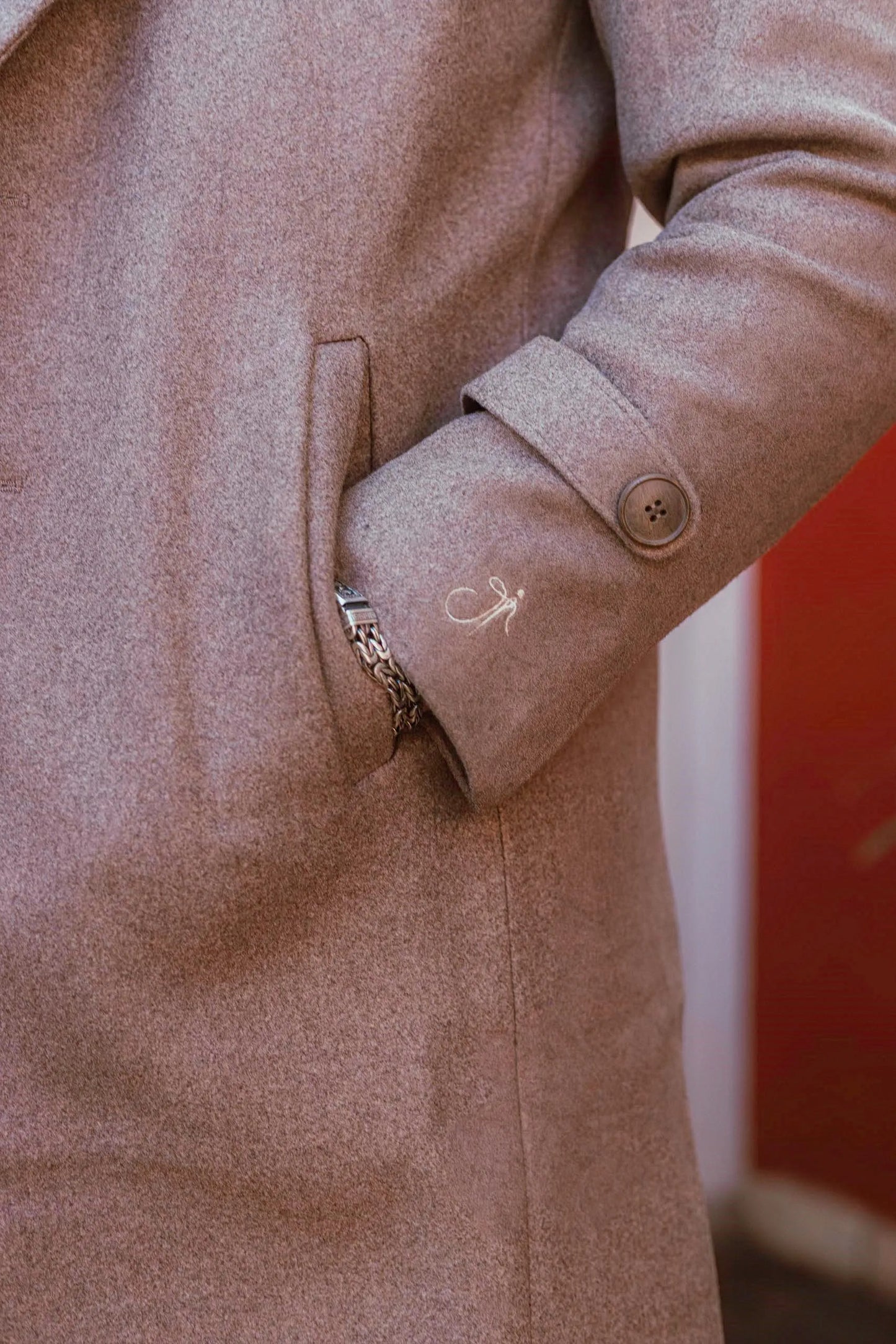 Men Long Coat Solid Weave