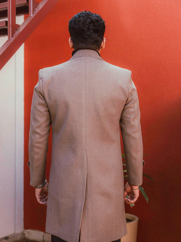 Men Long Coat Solid Weave