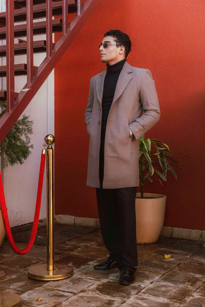 Men Long Coat Solid Weave