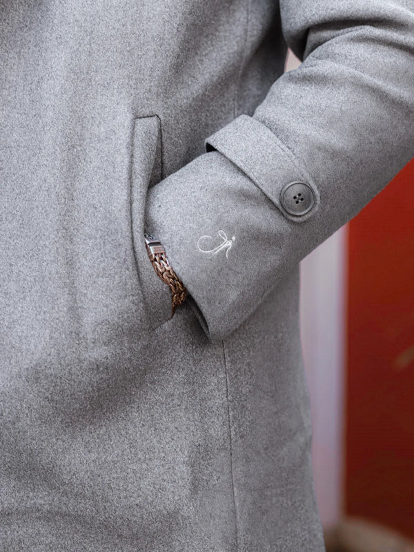 Men Long Coat Solid Weave