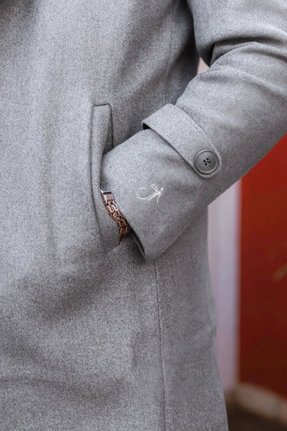 Men Long Coat Solid Weave