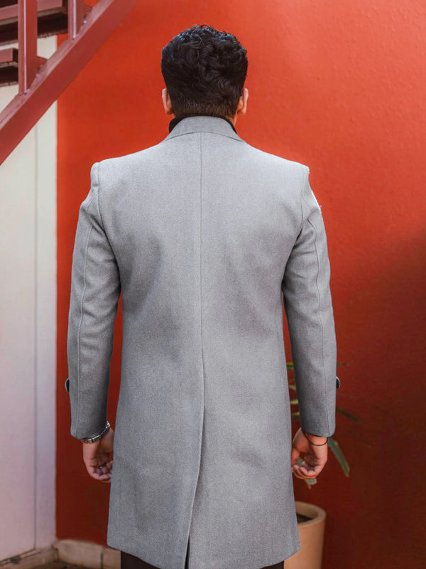 Men Long Coat Solid Weave