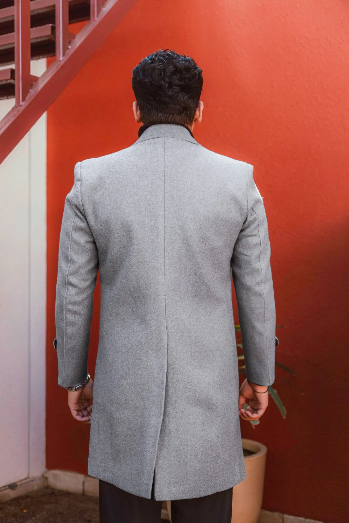 Men Long Coat Solid Weave