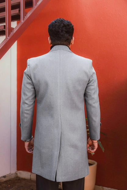 Men Long Coat Solid Weave