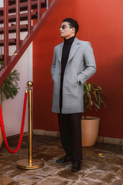 Men Long Coat Solid Weave