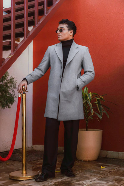 Men Long Coat Solid Weave