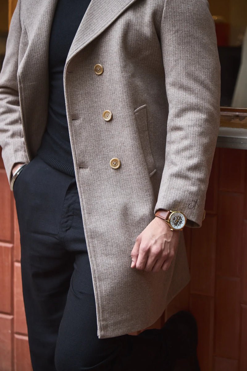 Men Knee Length Striped Double Breasted Long Coat