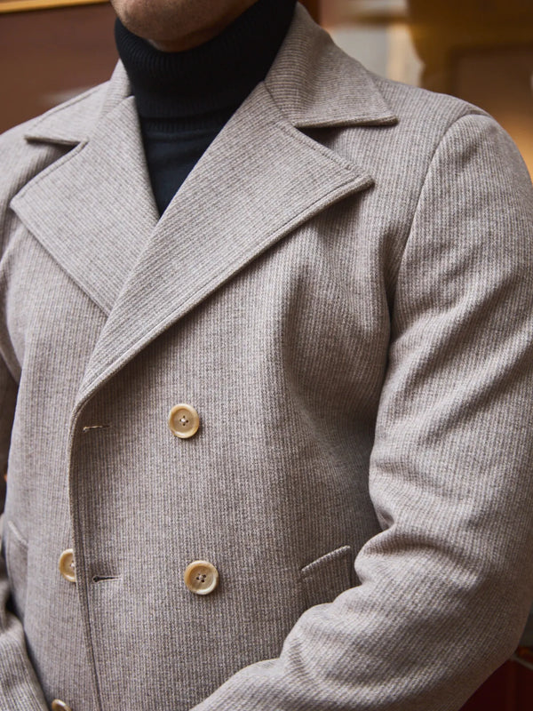 Men Knee Length Striped Double Breasted Long Coat