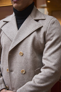 Men Knee Length Striped Double Breasted Long Coat