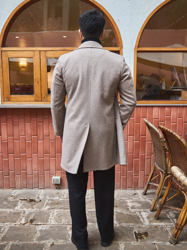Men Knee Length Striped Double Breasted Long Coat