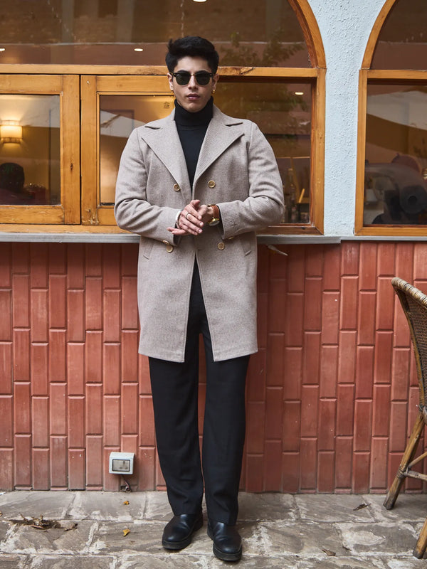 Men Knee Length Striped Double Breasted Long Coat