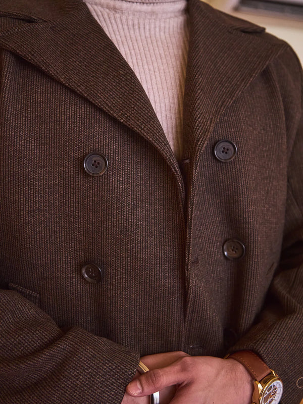 Men Knee Length Striped Double Breasted Long Coat