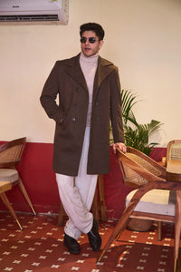 Men Knee Length Striped Double Breasted Long Coat