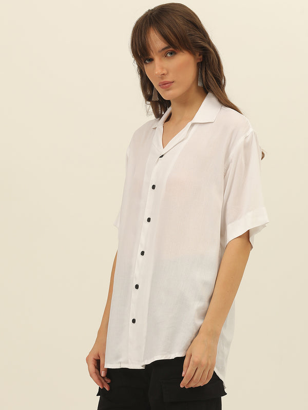 Oversized Cuban Collar Women Rayon Shirt