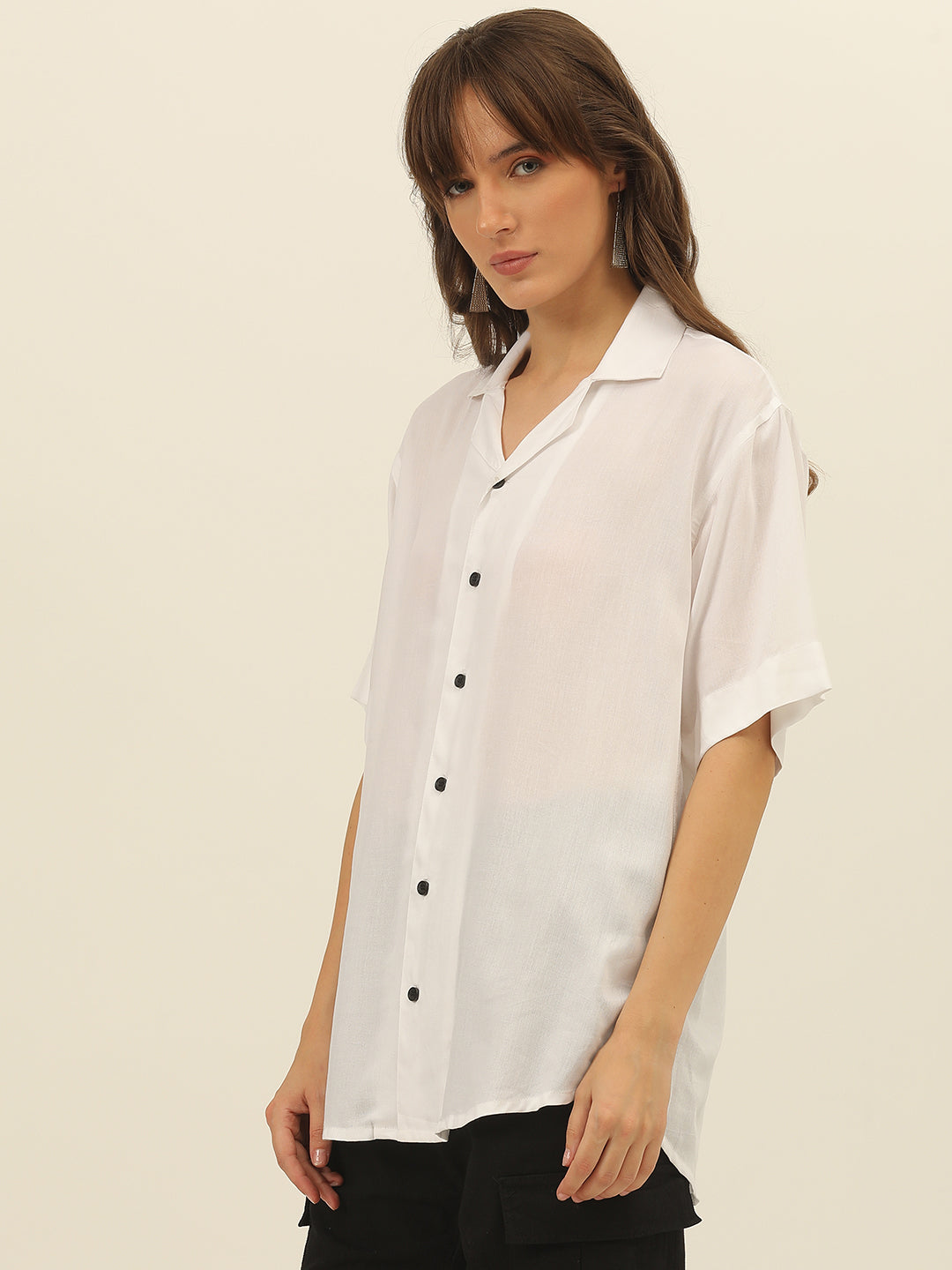 Oversized Cuban Collar Women Rayon Shirt