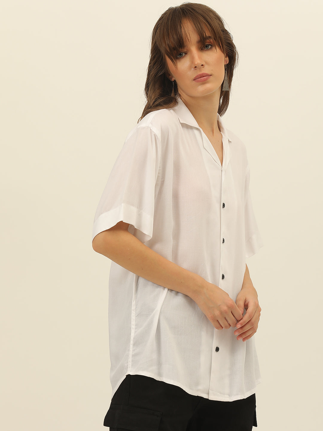 Oversized Cuban Collar Women Rayon Shirt