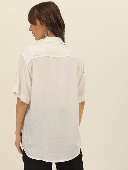 Oversized Cuban Collar Women Rayon Shirt
