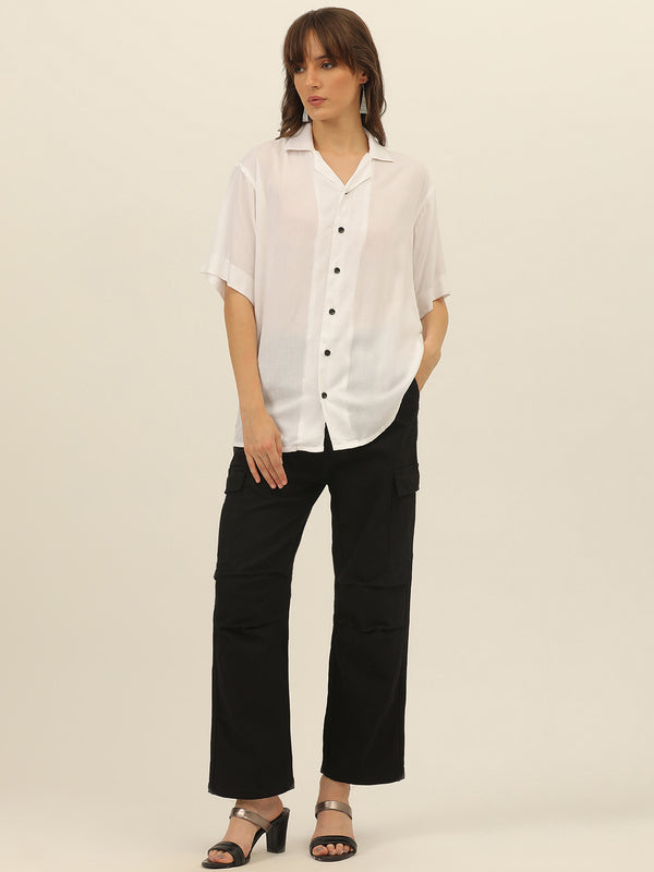 Oversized Cuban Collar Women Rayon Shirt