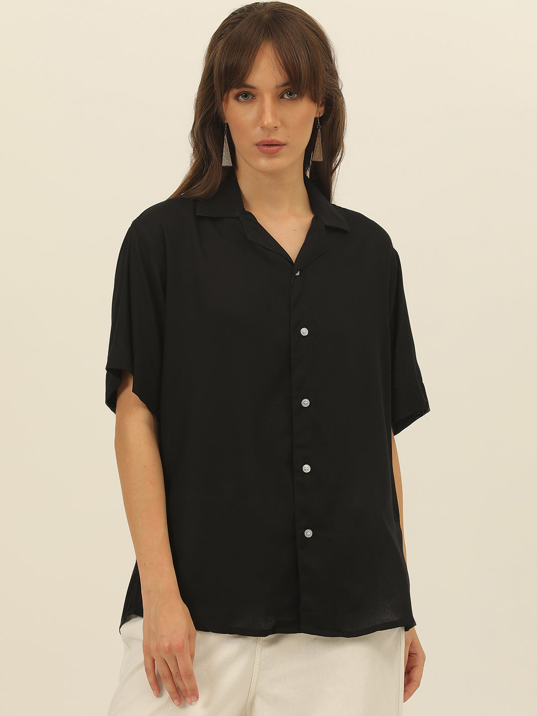 Oversized Cuban Collar Women Rayon Shirt