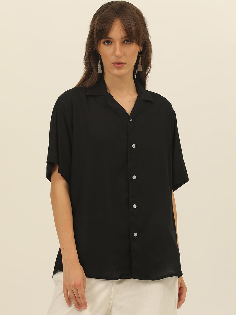 Oversized Cuban Collar Women Rayon Shirt