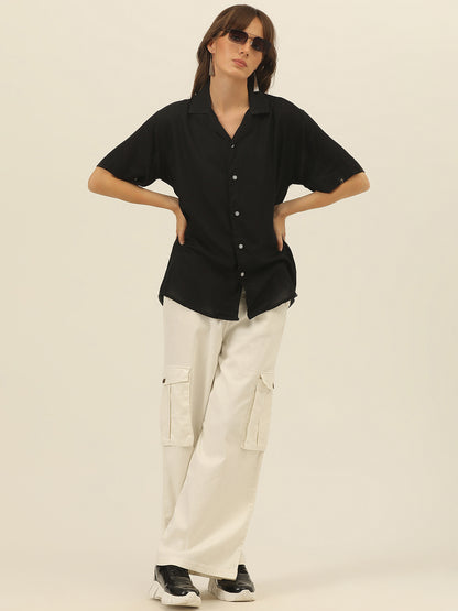 Oversized Cuban Collar Women Rayon Shirt