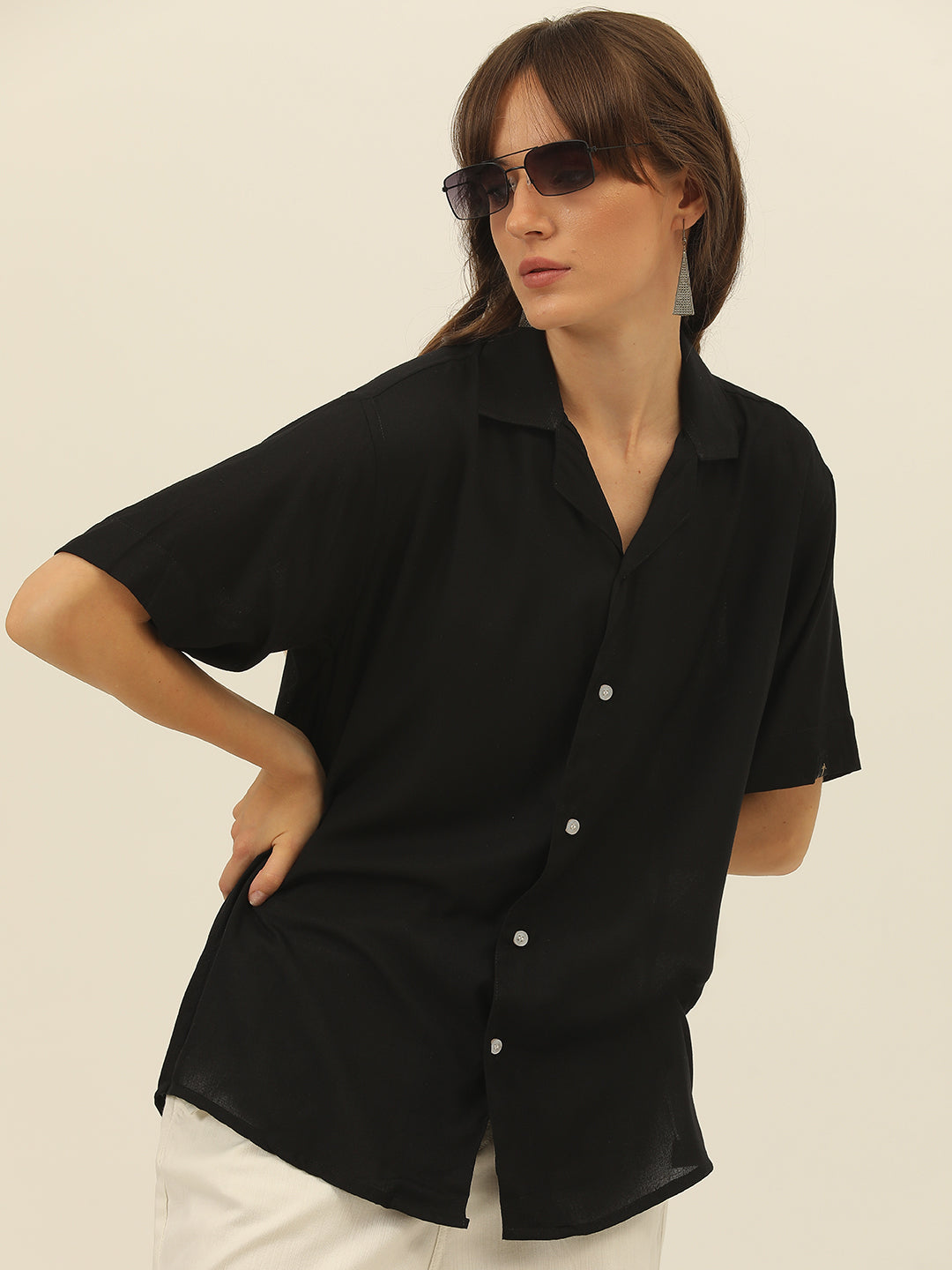 Oversized Cuban Collar Women Rayon Shirt