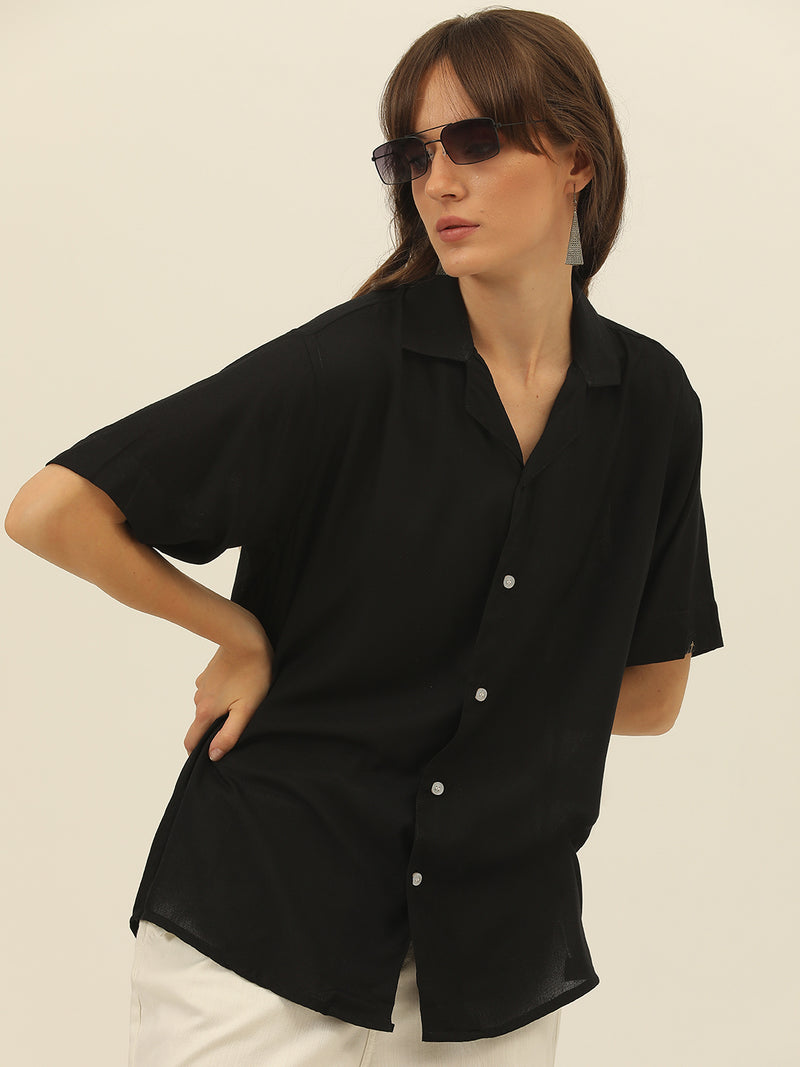 Oversized Cuban Collar Women Rayon Shirt