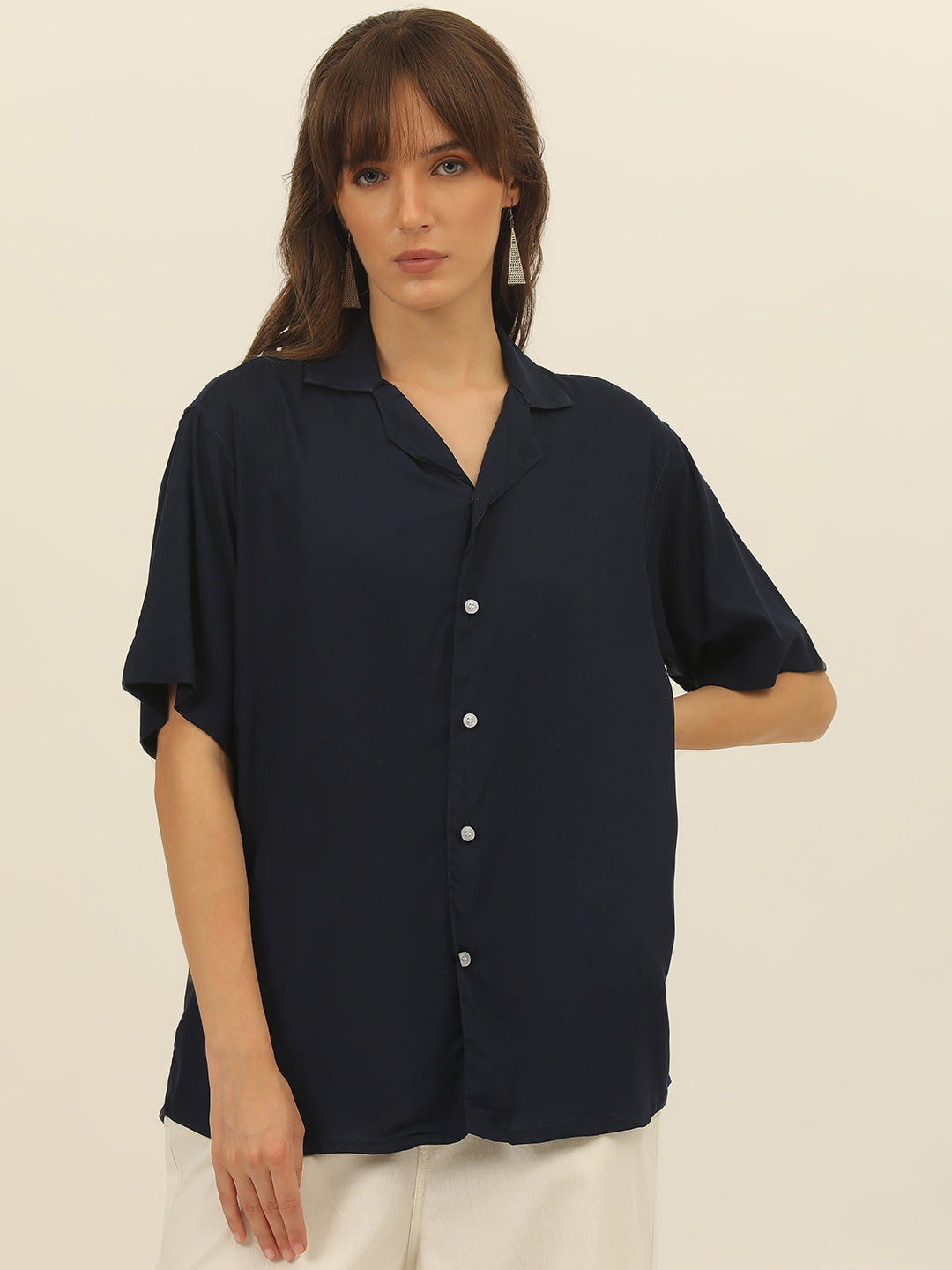 Oversized Cuban Collar Women Rayon Shirt