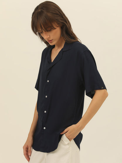 Oversized Cuban Collar Women Rayon Shirt