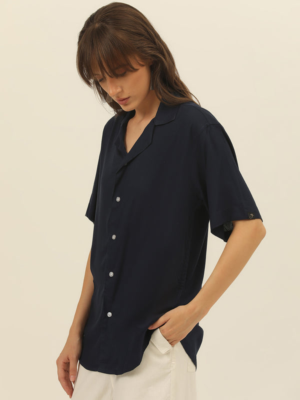Oversized Cuban Collar Women Rayon Shirt