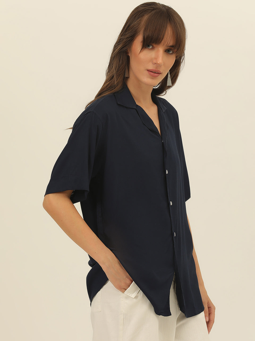 Oversized Cuban Collar Women Rayon Shirt
