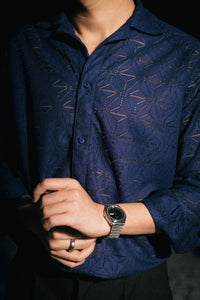 Navy Blue Admiral Recycled Crochet Knitted Resort Shirt