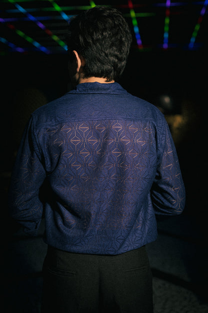 Navy Blue Admiral Recycled Crochet Knitted Resort Shirt
