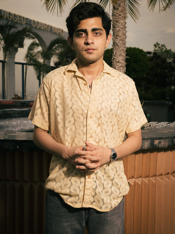 Sand Beige Recycled Crochet Knitted Resort Shirt