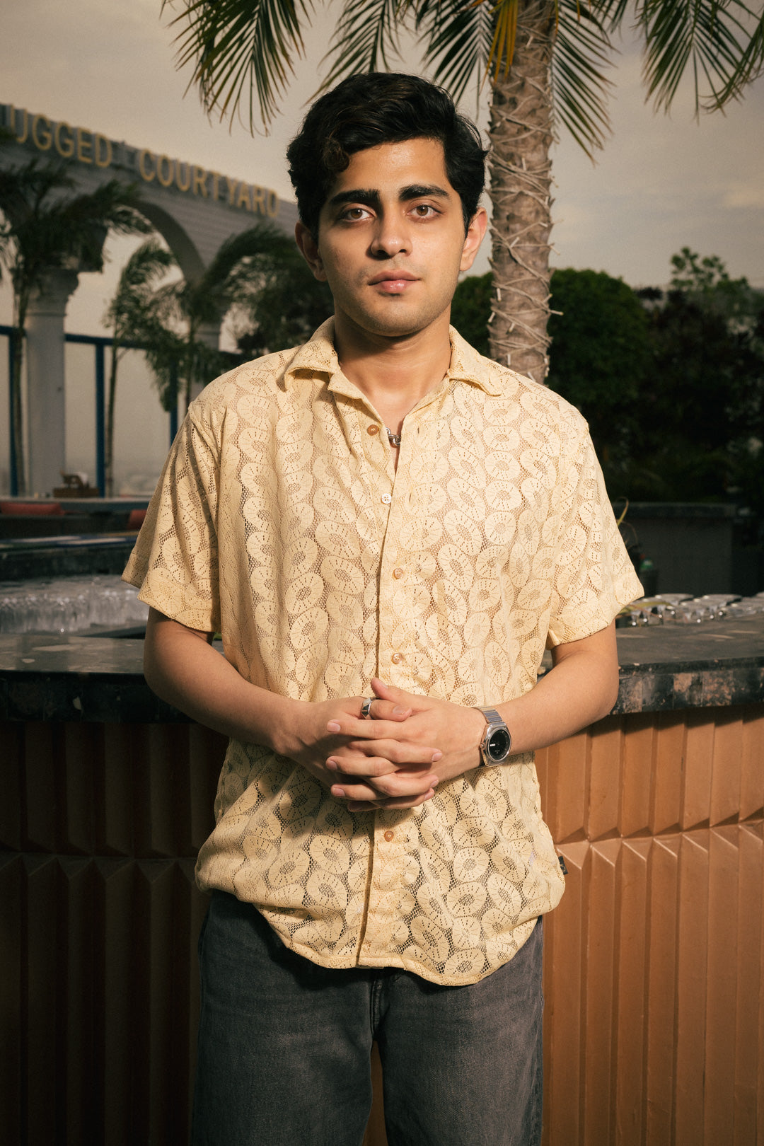 Sand Beige Recycled Crochet Knitted Resort Shirt