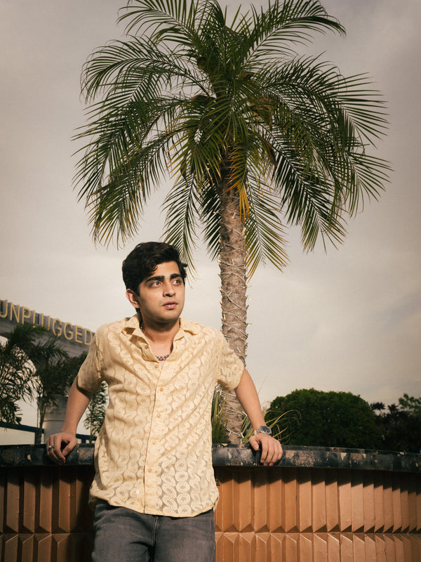 Sand Beige Recycled Crochet Knitted Resort Shirt