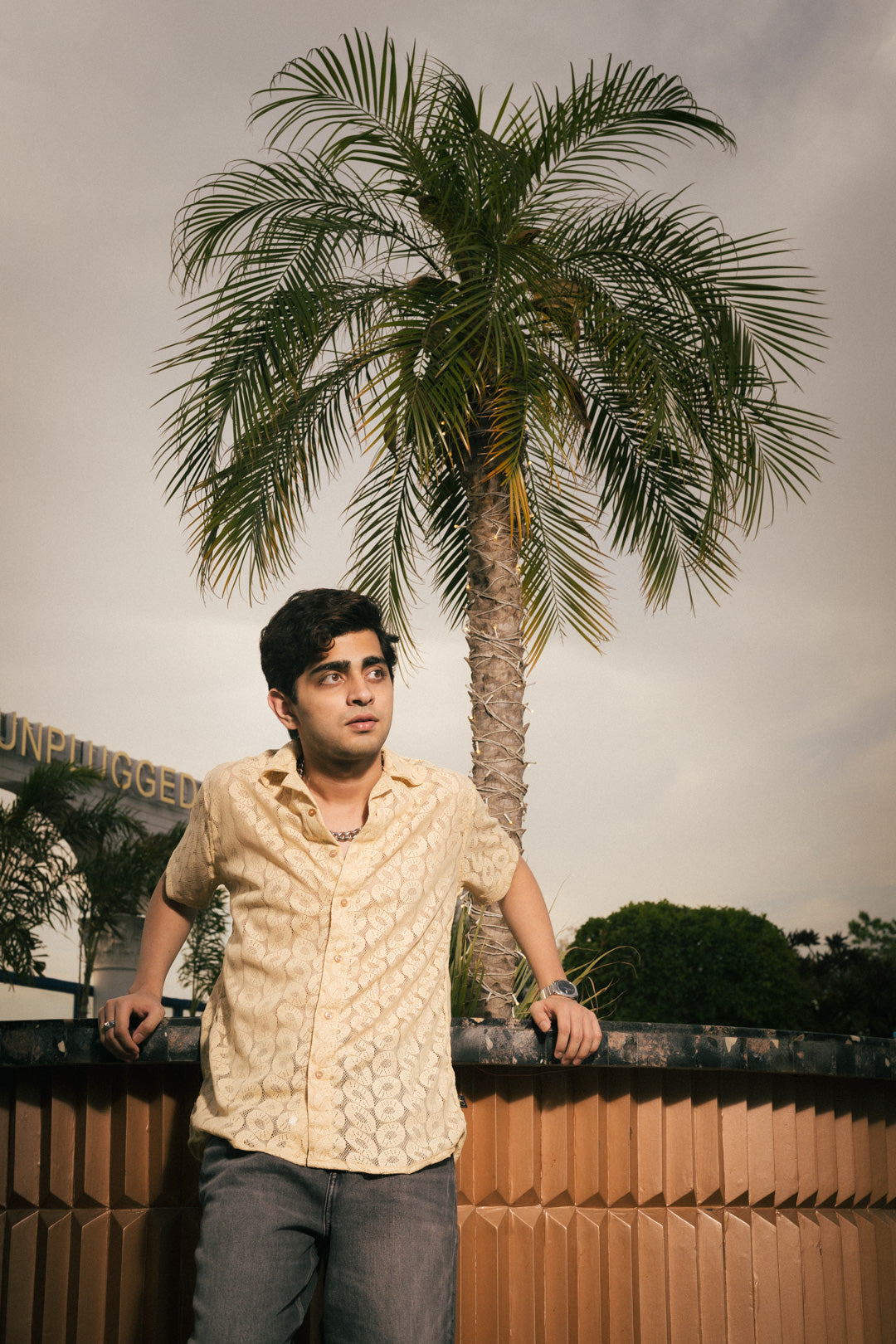 Sand Beige Recycled Crochet Knitted Resort Shirt