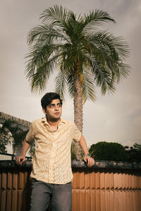 Sand Beige Recycled Crochet Knitted Resort Shirt