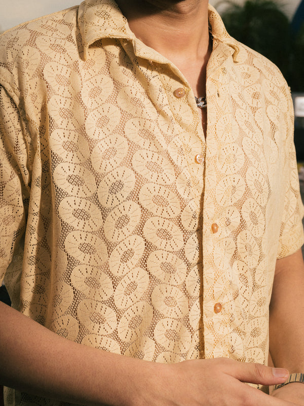 Sand Beige Recycled Crochet Knitted Resort Shirt